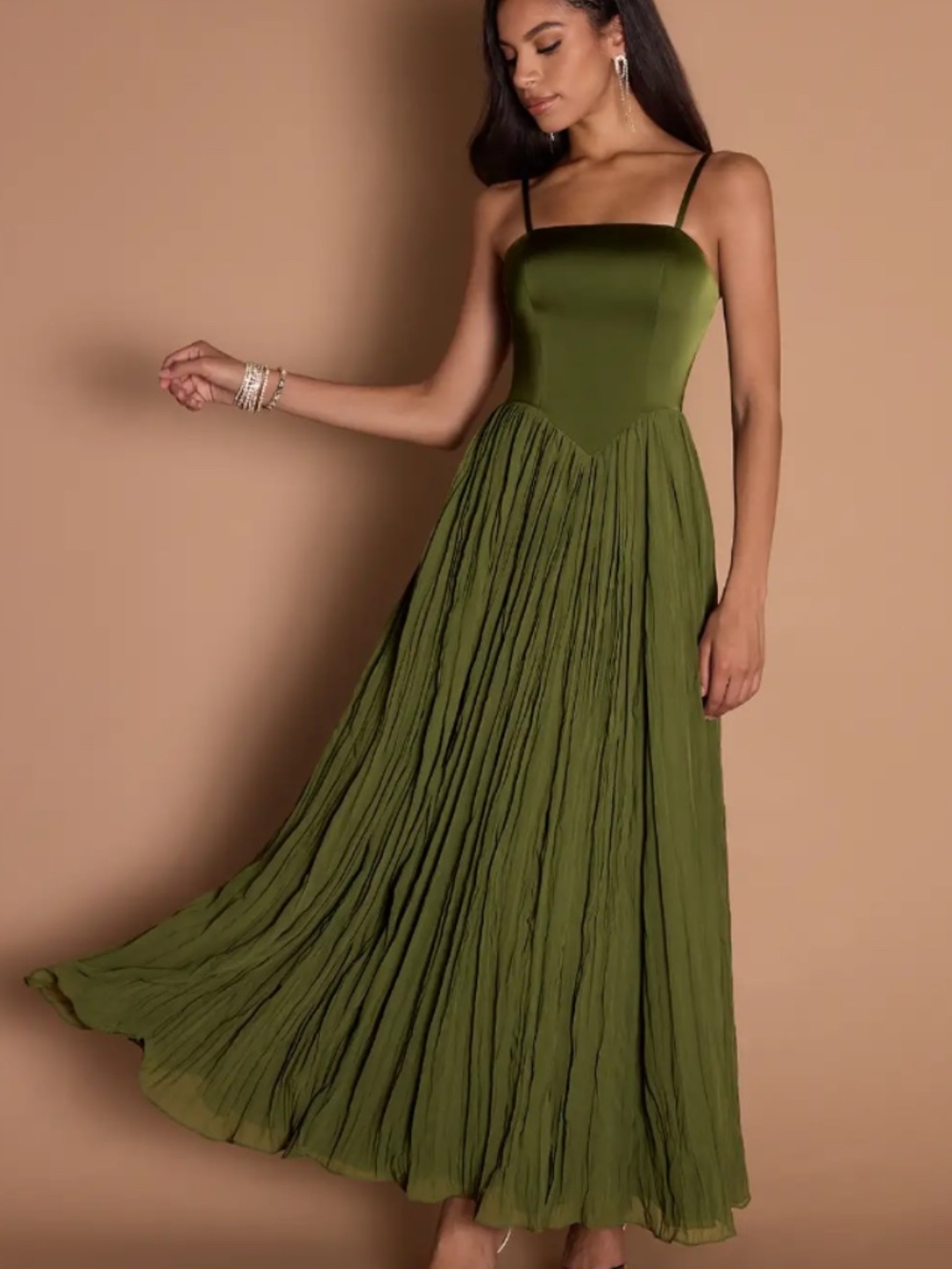 EUC Azazie Atelier Lorie Olive Ruffle Maxi Dress | Formal Occasion Gown - Picture 3 of 7